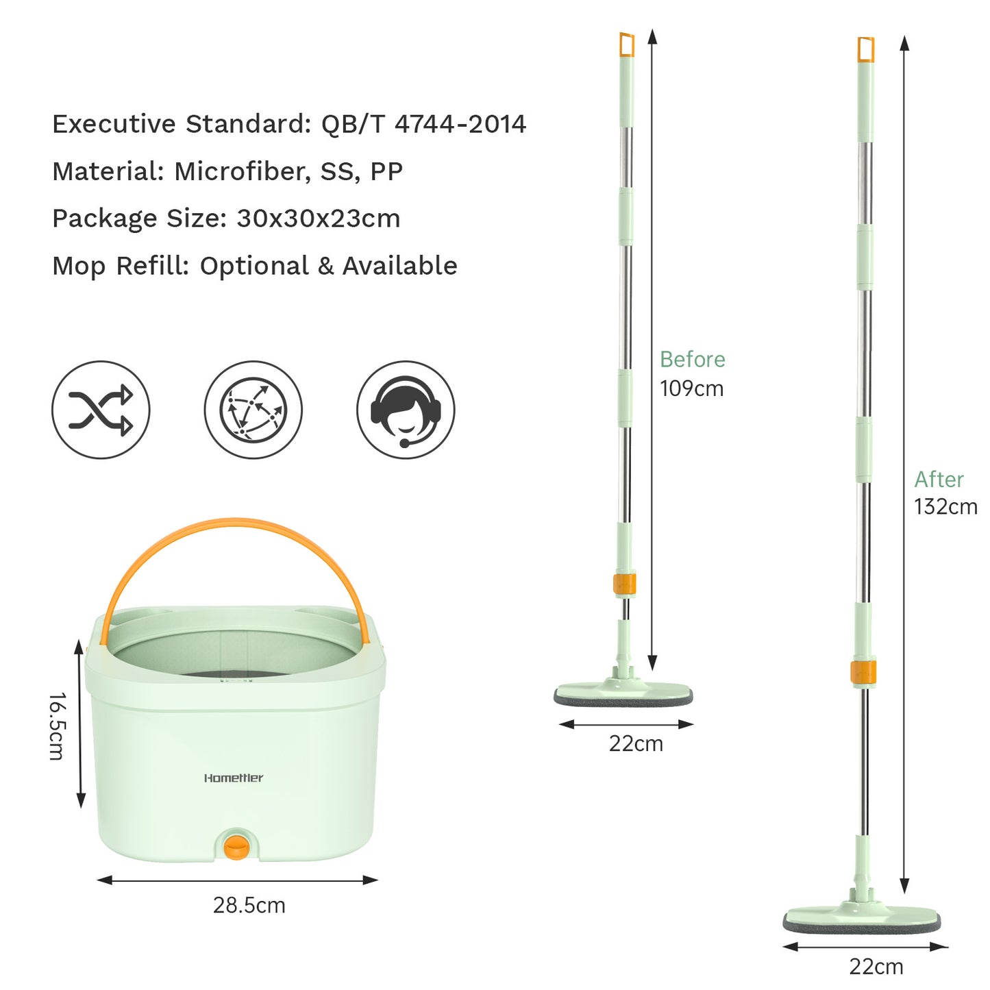 CW004 CoolMop Smile Flat Spin Mop and Bucket System Set with Wringer