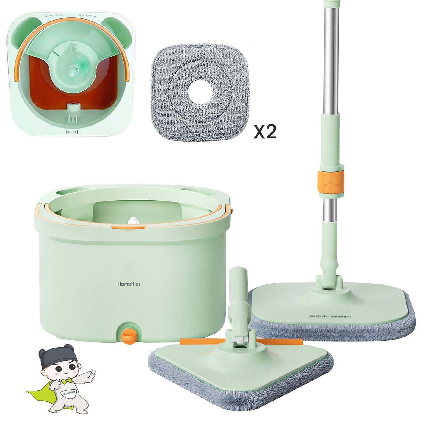 CW004 CoolMop Smile Flat Spin Mop and Bucket System Set with Wringer