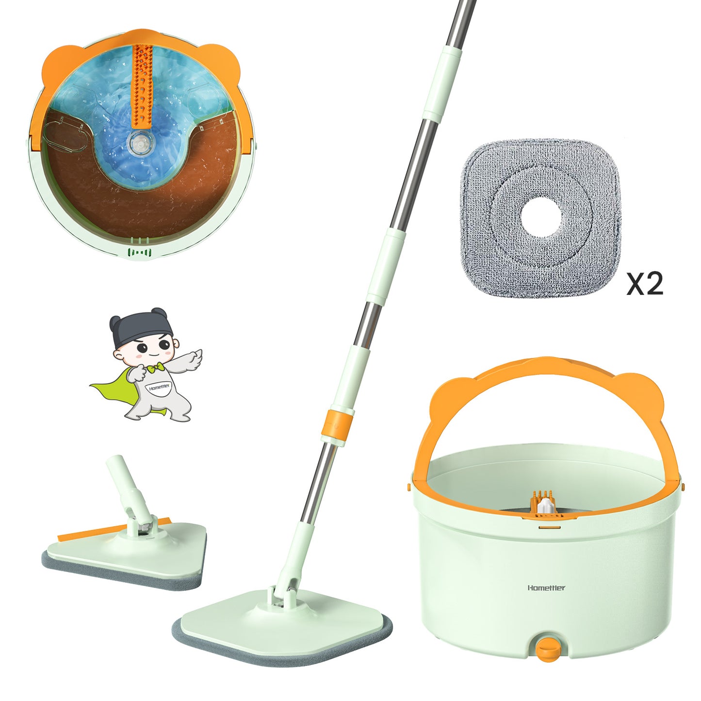 CW006 CoolMop Happy Flat Spin Mop and Bucket System Set