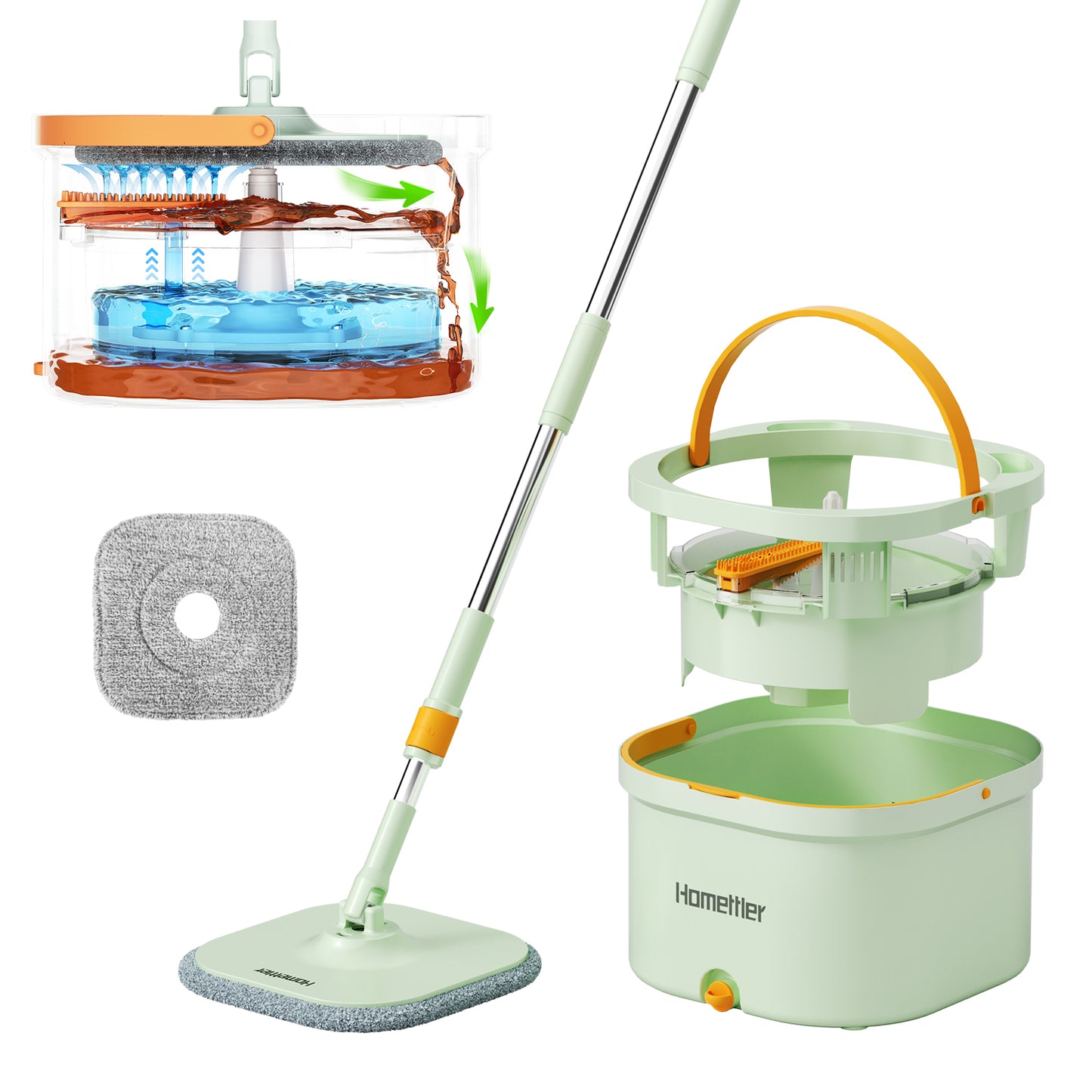 Square Mop and Bucket Especially for Dog&Cat Pet Hair Cleaning Mop Clean&Dirty Water Separation Mop System with Detachable Reusable Mop Pad Replacement 【Free shipping】