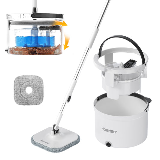 Circular mop and bucket, especially suitable for dog and cat pet hair cleaning mop cleaning and dirty water separation mop system, detachable and reusable mop pad replacement 【free shoping】