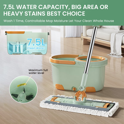 CM002 Magician Spin Mop 2-in-1 Flat & Round Mop Head with Wheels & Handles