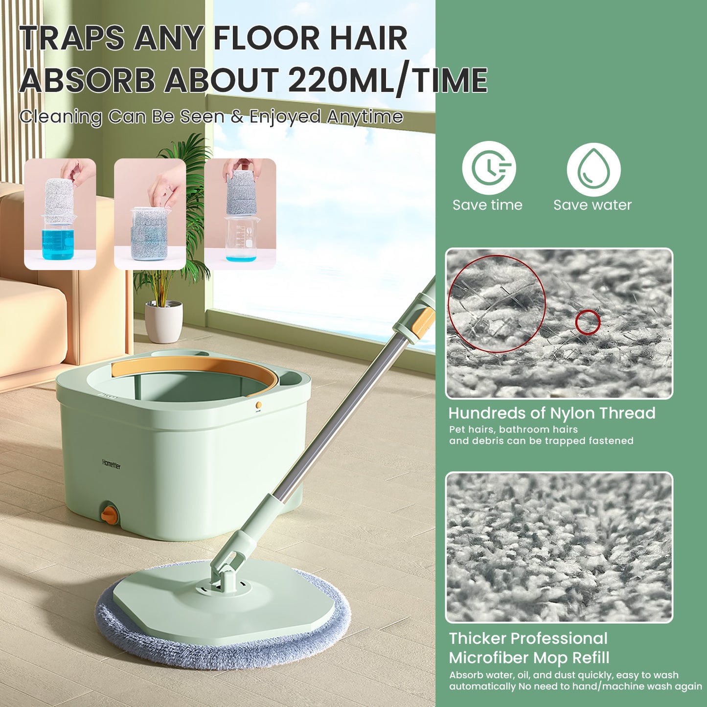 CW004 CoolMop Smile Flat Spin Mop and Bucket System Set with Wringer