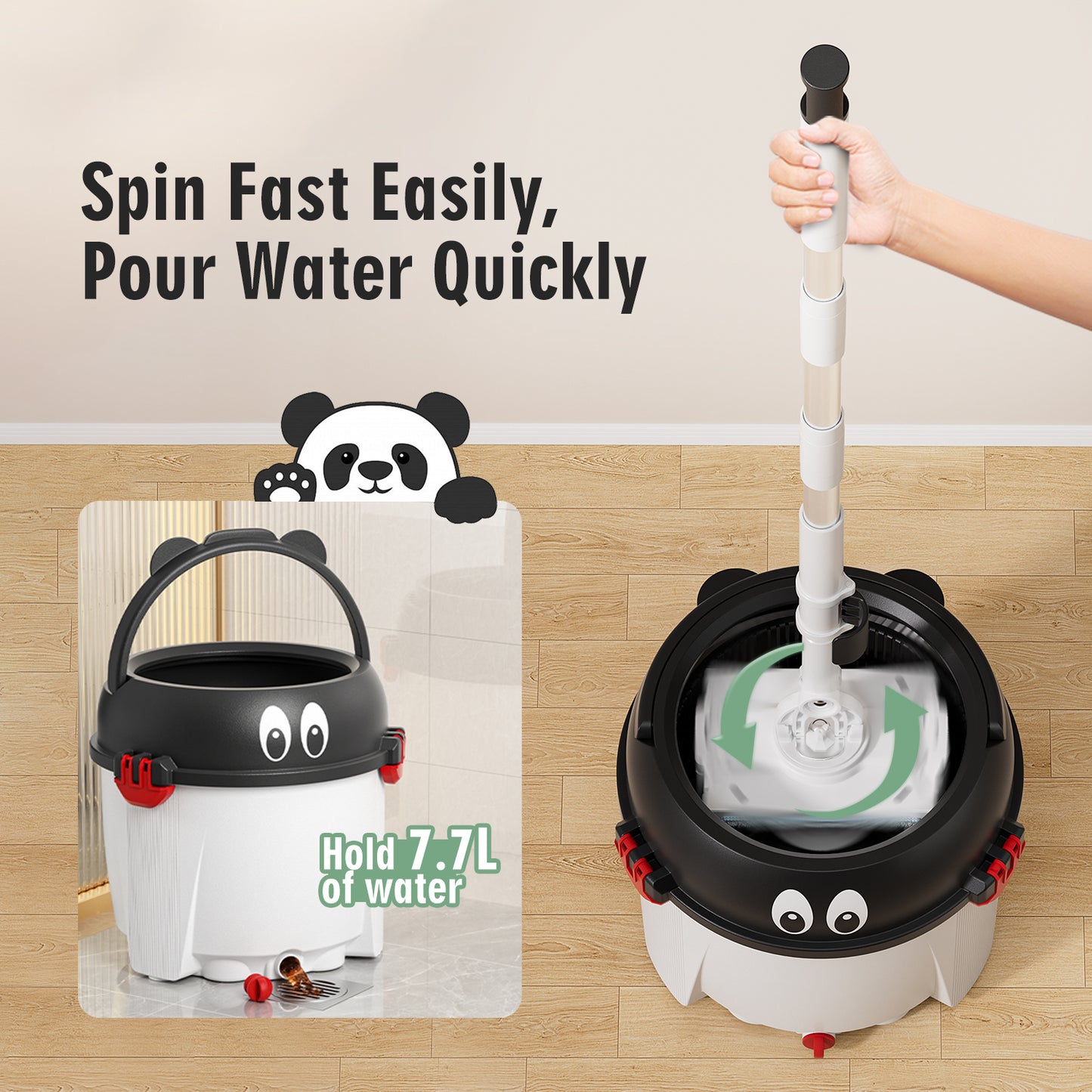 CM003 Magician Spin Mop 2-in-1 Flat & Round Mop Head with Wheels & Handles